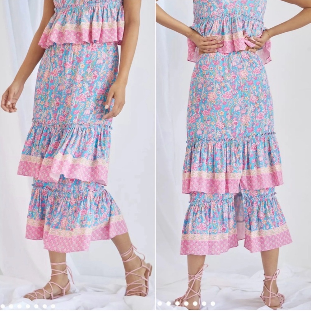 Anthropologie Plenty by Tracy Reese Meadow Tiered Midi Skirt Size Medium